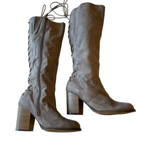 Solely Black By BKE Landon Tall Lace Back Heel Boots Knee High Size 7.5 Taupe